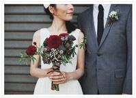 grey suit, navy tie, boutonniere