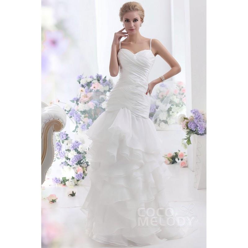 My Stuff, Charming Sheath-Column Spaghetti Strap Dropped Waist Sweep-Brush Train Organza Wedding Dre