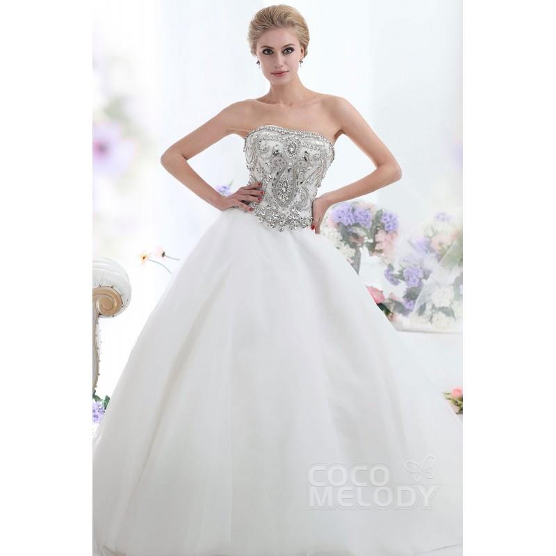 My Stuff, Classic Ball Gown Strapless Basque Waist Chapel Train Organza Wedding Dress CWUT13003 - To