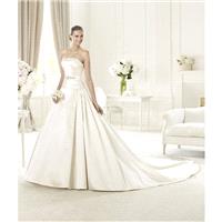 Simple A-line Strapless Beading Chapel Train Satin or Taffeta Wedding Dresses - Dressesular.com