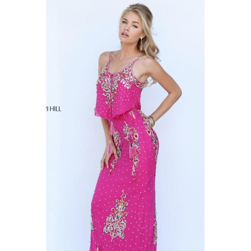 My Stuff, Fuchsia/Multi Beaded Long Gown by Sherri Hill - Color Your Classy Wardrobe