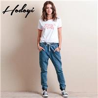 Ladies summer styles elastic waist pants children's nine leisure harem pants trousers pants jeans -