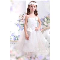 Pretty A Line Spaghetti Strap Ankle Length Organza Ivory Flower Girl Dress CKZI13004 - Top Designer