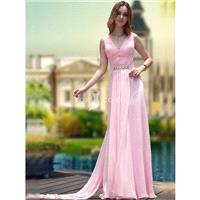 Mantel Rosa in V-Ausschnitt Chiffon Prom Kleid mit Mieder geraffte - Festliche Kleider | 2017 versch