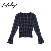 2017 ladies winter fashion trumpet-sleeved Plaid button shirt - Bonny YZOZO Boutique Store