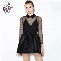 2017 summer dress new Vogue wave Dot Net yarn splicing hollow out dress - Bonny YZOZO Boutique Store