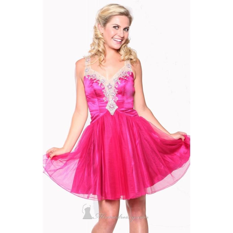 My Stuff, Fuchsia Beaded V Neckline Tulle Dress by Atria - Color Your Classy Wardrobe