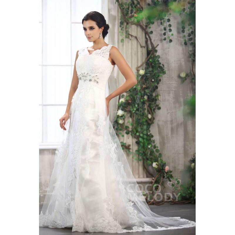 My Stuff, Impressive Ivory V-Neck Court Train Tulle Sleeveless Zipper With Buttons Wedding Dress CWX