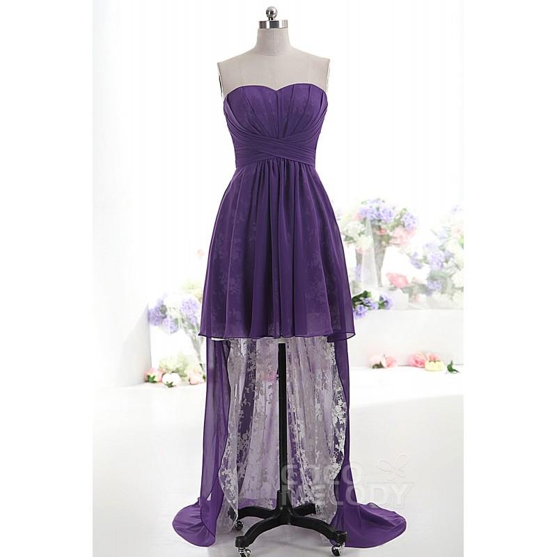 My Stuff, Asymmetrical Sweetheart Natural High-Low Chiffon Grape Royale Sleeveless Lace Up-Corset Co