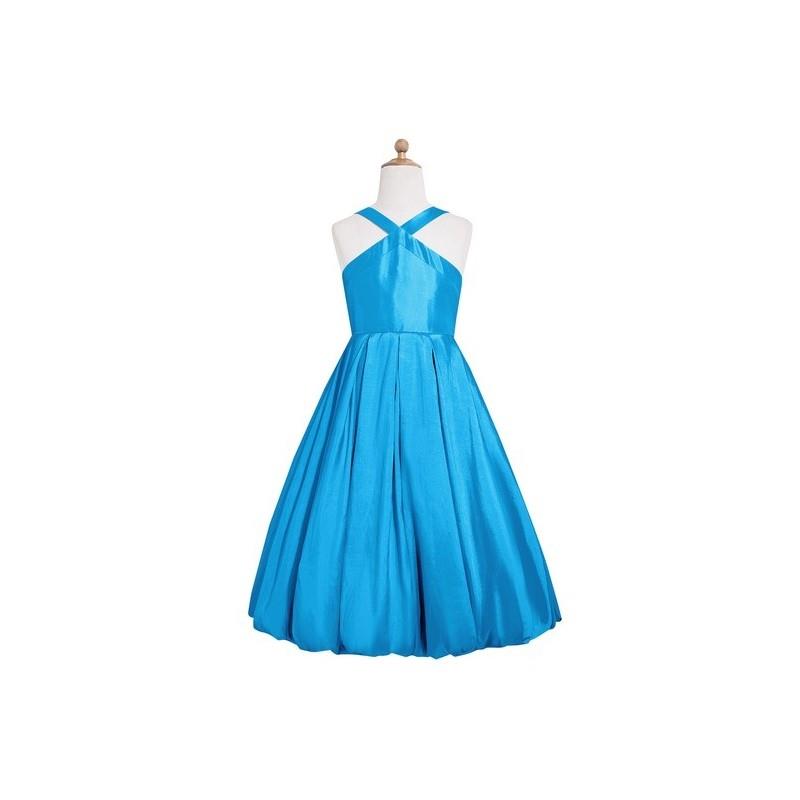 My Stuff, Ocean_blue Azazie Calhoun JBD - Taffeta Knee Length Back Zip V Neck Dress - Charming Bride