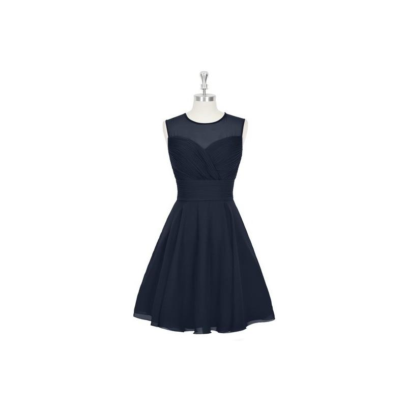 My Stuff, Dark_navy Azazie Scarlett - Scoop Knee Length Chiffon Illusion Dress - Charming Bridesmaid