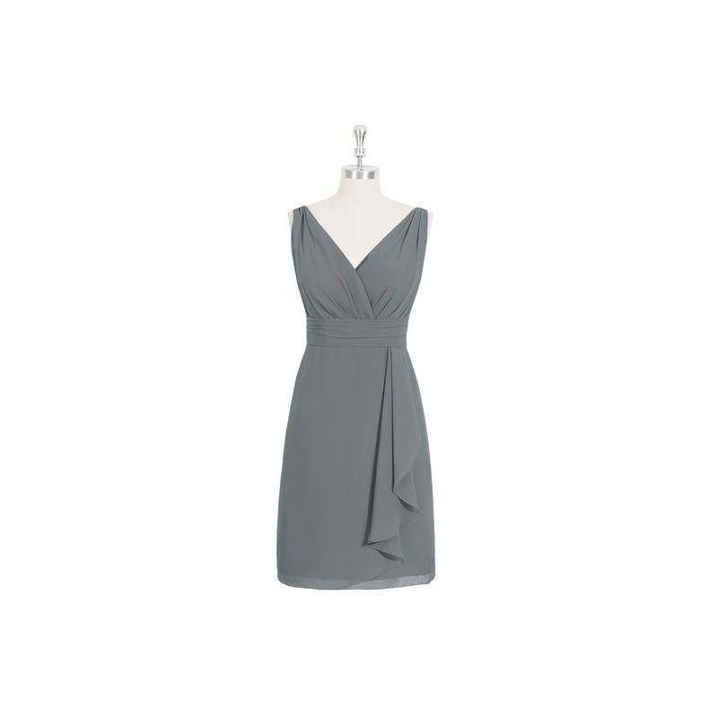 My Stuff, Steel_grey Azazie Iliana - Knee Length Chiffon V Back V Neck Dress - Charming Bridesmaids