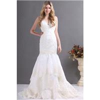 Impressive Trumpet-Mermaid V-Neck Court Train Lace Fit and Flare Wedding Dress CWZT13036 - Top Desig