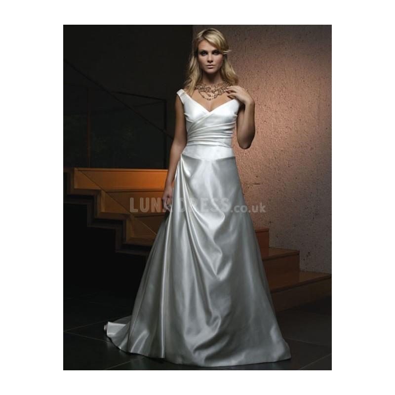 My Stuff, Elastic Satin Off the Shoulder A line Sleeveless Floor Length Timeless Wedding Dresses - C