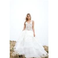 Sabrina Dahan Spring/Summer 2018 Corinne Sweet White Appliques Court Train V-Neck Tulle Ball Gown Sl