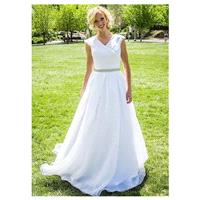 Alluring Organza V-neck Neckline A-line Wedding Dress - overpinks.com