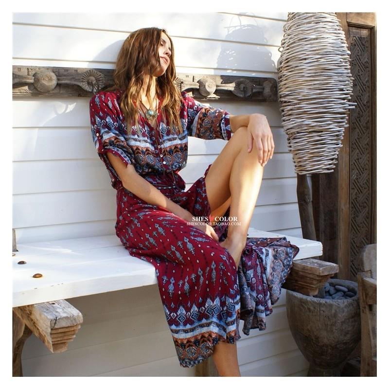 My Stuff, Bohemians v neck print dress long beach dress - Bonny YZOZO Boutique Store