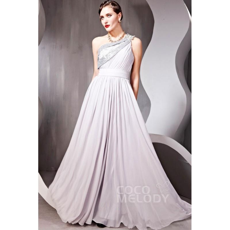 My Stuff, Gorgeous Sheath-Column One Shoulder Floor Length Chiffon Side Zipper Evening Dress with Cr