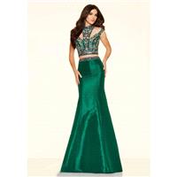 Hollow Dark Green High Neck Satin Beading Two Piece Prom Dress - dressosity.com