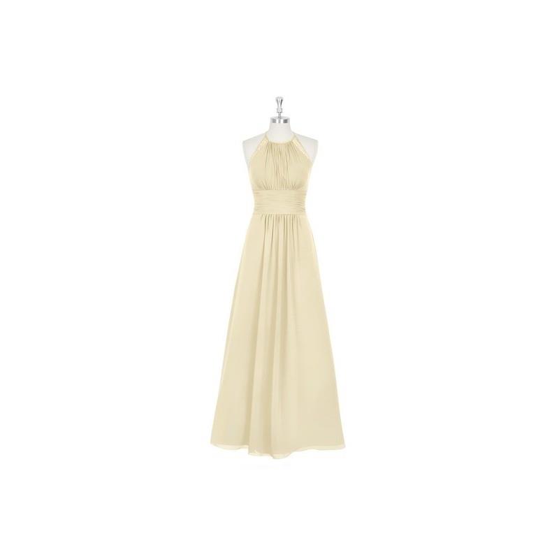 My Stuff, Champagne Azazie Regina - Floor Length Halter Chiffon And Lace Strap Detail Dress - Charmi