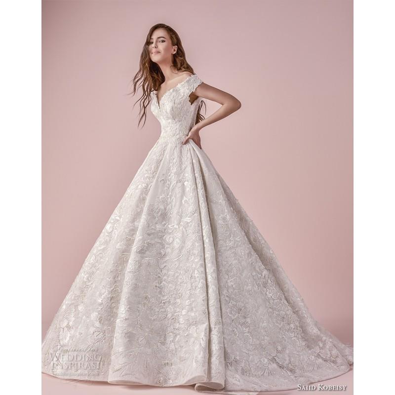 My Stuff, Saiid Kobeisy 2018 Short Sleeves Ball Gown Off-the-shoulder Chapel Train Sweet Ivory Hall