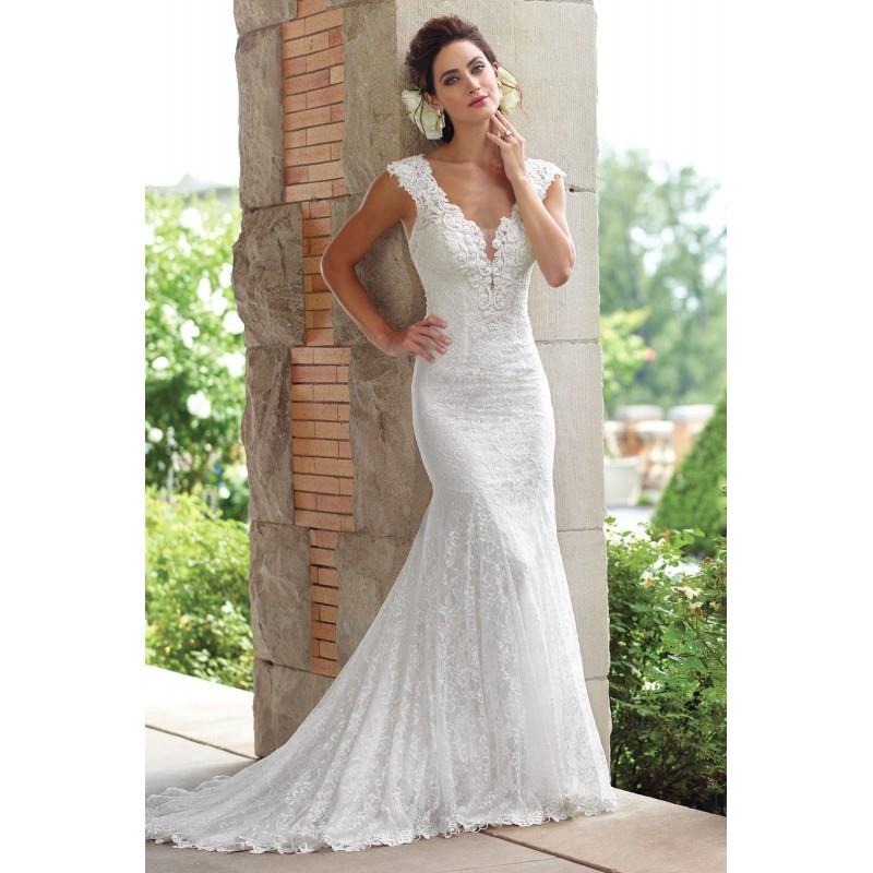 My Stuff, Style 117193 by Enchanting by Mon Cheri - White Lace Floor Straps  V-Neck Body-skimming We