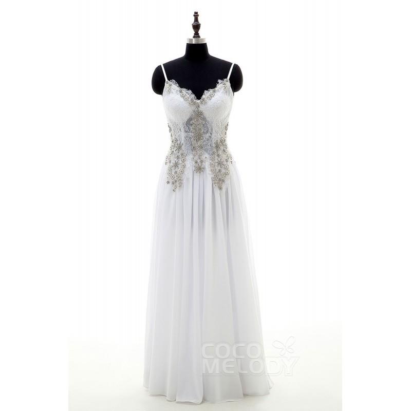 My Stuff, Trendy Sheath-Column Spaghetti Strap Natural Floor Length Chiffon White Sleeveless Open Ba