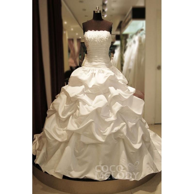 My Stuff, New Design Ball Gown Strapless Chapel Train Taffeta Ivory Sleeveless Lace Up-Corset Weddin