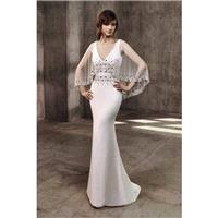 Angel by Badgley Mischka - Ivory Crepe  Tulle Cover-up  V-Back  Zip-Up Fastening Floor V-Neck Column