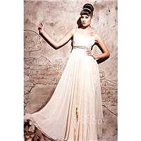 Graceful Sheath-Column Spaghetti Strap Floor Length Chiffon Champagne Side Zipper Evening Dress COSF