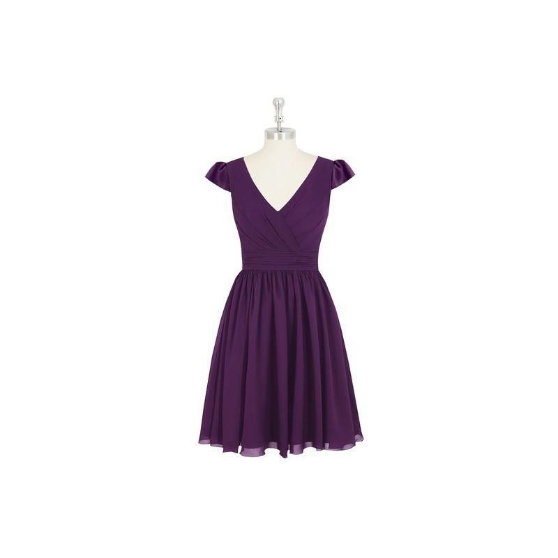 My Stuff, Grape Azazie Kierra - Knee Length Back Zip Chiffon V Neck Dress - Charming Bridesmaids Sto