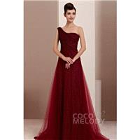 New Design A-Line One Shoulder Sweep-Brush Train Side Zipper Tulle Evening Dress COST14009 - Top Des