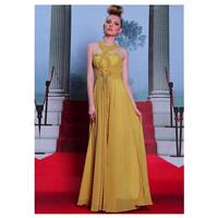 In Stock Unique Pearls Chiffon Satin Halter Neckline Floor-length A-line Evening Dress - overpinks.c