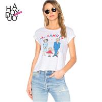 2017 summer New Women's fashion College style printing Short Sleeve crew neck slim fit T-Shirt - Bon