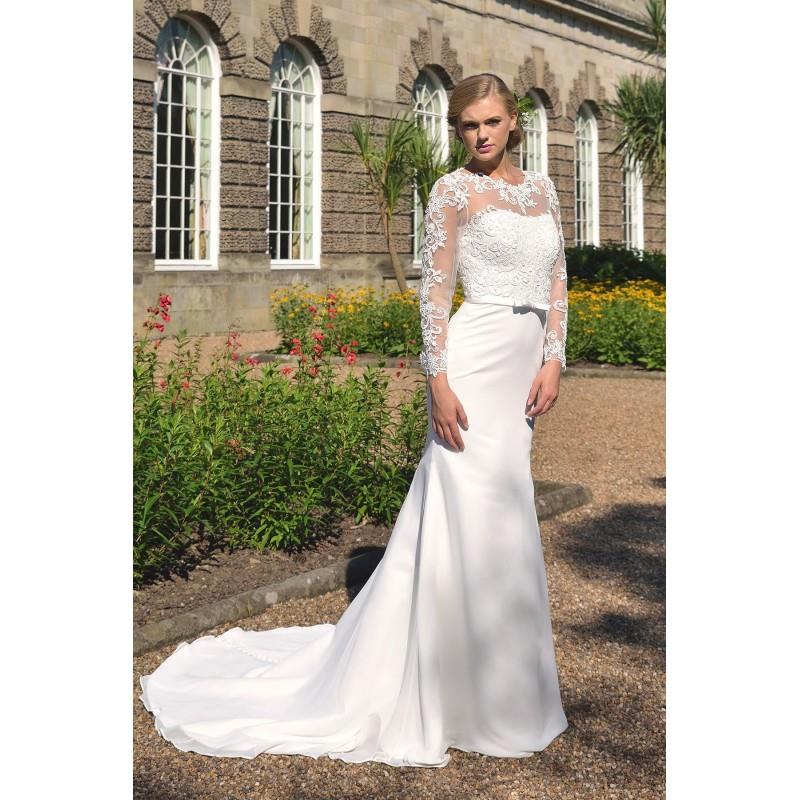 My Stuff, Style 1707 by Catherine Parry - Ivory  White Chiffon  Lace Illusion back  Belt Floor Illus