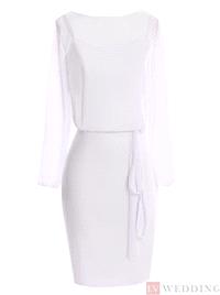 Bridal Dresses. Sheath Knee-Length White Mother Of The Bride Dresss With Belt