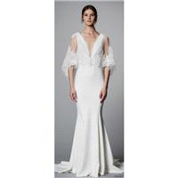 Marchesa Spring/Summer 2018 Sheath Sweep Train Butterfly Sleeves V-Neck Elegant Ivory Satin Applique