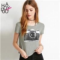 Summer 2017 new vintage camera print fashion crew neck short sleeve loose women's t-shirt - Bonny YZ