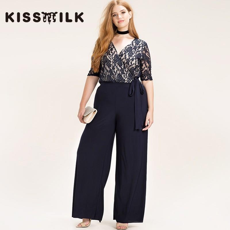 My Stuff, Plus size sexy lace women's fall fashion mosaic slim wide-leg pants jumpsuit - Bonny YZOZO