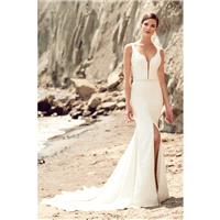 Mikaella Spring/Summer 2017 Simple Chapel Train Ivory Sheath V-Neck Sleeveless Outdoor Satin with Sa