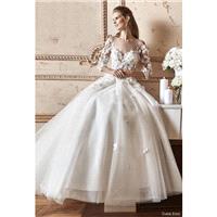 Tarik Ediz 2017 G2052 Hand-made Flowers Court Train Sweet Ivory 3/4 Sleeves Winter Illusion Tulle Al