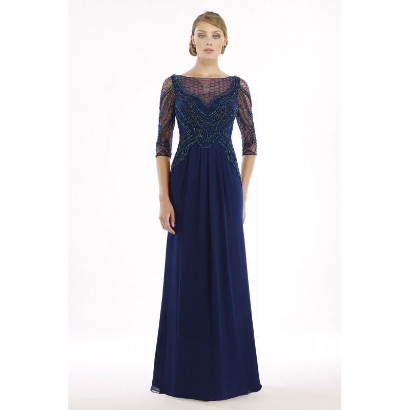 My Stuff, Sheath-Column Illusion Floor Length Chiffon Dark Navy Half Sleeve Zipper Mother Of The Bri