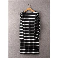 Must-have Slimming Curvy Stripped Black & White Long Sleeves Dress - Lafannie Fashion Shop