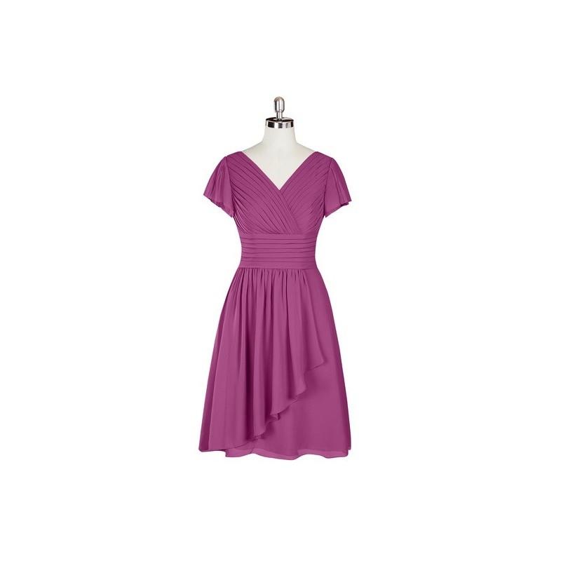 My Stuff, Orchid Azazie Luna - V Neck Chiffon Back Zip Knee Length Dress - Simple Bridesmaid Dresses