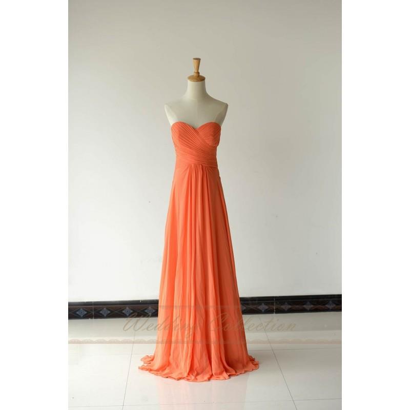 My Stuff, Salmon Chiffon Long Bridesmaid Dress Prom Gown Sweetheart Neckline - Hand-made Beautiful D