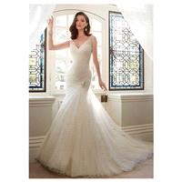 Chic Tulle V-neck Neckline Mermaid Wedding Dresses with Beadings & Rhinestones - overpinks.com