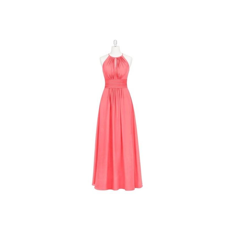 My Stuff, Watermelon Azazie Bonnie - Chiffon Back Zip Floor Length Halter Dress - Charming Bridesmai