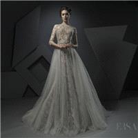 Ersa Atelier Spring/Summer 2018 Miss Jessel Champagne Chapel Train Open Back Aline 3/4 Sleeves Lace