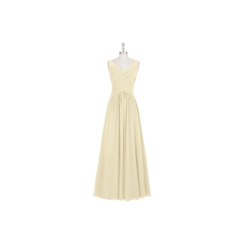 My Stuff, Champagne Azazie Ally - Back Zip Floor Length V Neck Chiffon Dress - Charming Bridesmaids