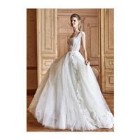 Tarik Ediz 2017 G2028 Sweep Train Ivory Sweet Tulle Appliques Square Ball Gown Cap Sleeves Bridal Go